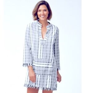 Tommy Bahama Blue /Gray and White Beach  Dress - XS blue gray , white cotton